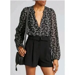 A.L.C. $325 ADARA PRINTED COTTON/SILK LINED BLACK/WHITE BLOUSE. Size 8